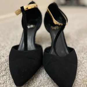 Black Velvet Heels with Gold Anklet